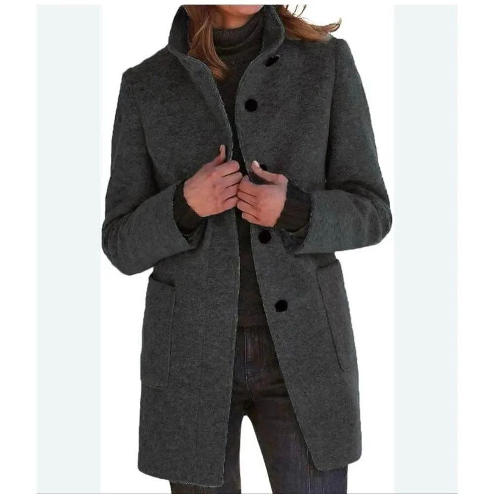 Chartou grey wool blend funnel neck peacoat size small
